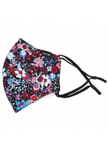 Mundschutzmaske buntes Blümchenmotiv magenta