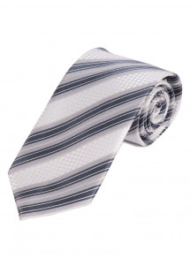 Lange Herrenkrawatte stilvolles Streifen-Dessin weiß silber anthrazit
