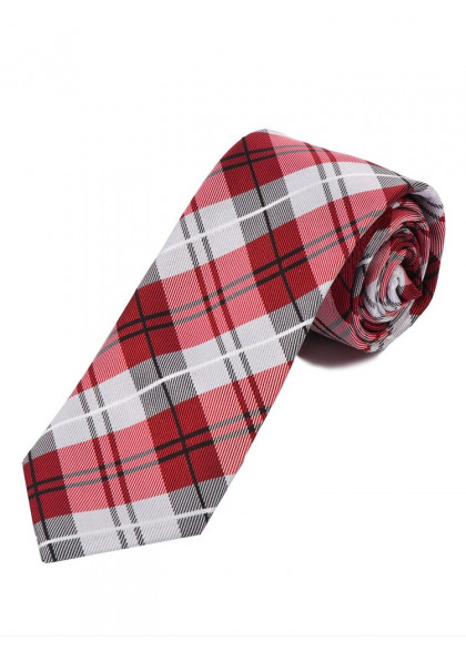 Überlange Glencheckmuster-Krawatte silbergrau rot