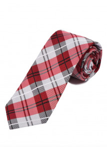 Überlange Glencheckmuster-Krawatte silbergrau rot