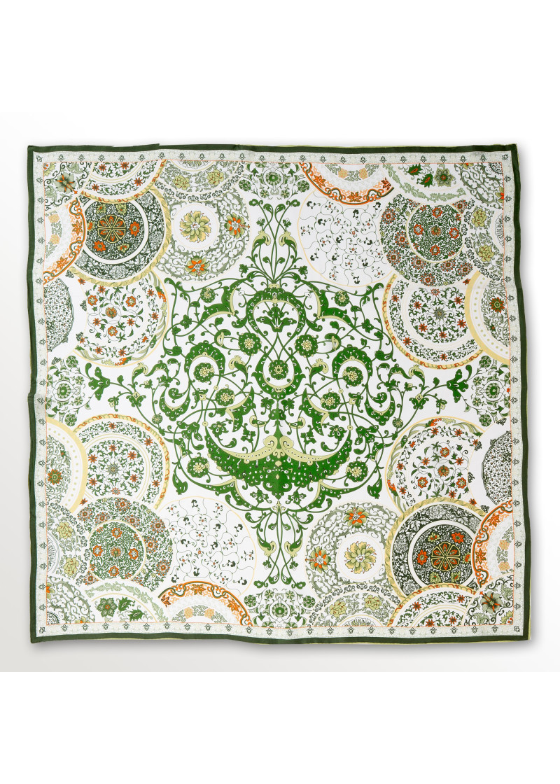 Markantes Damenhalstuch florales Design edelgrün