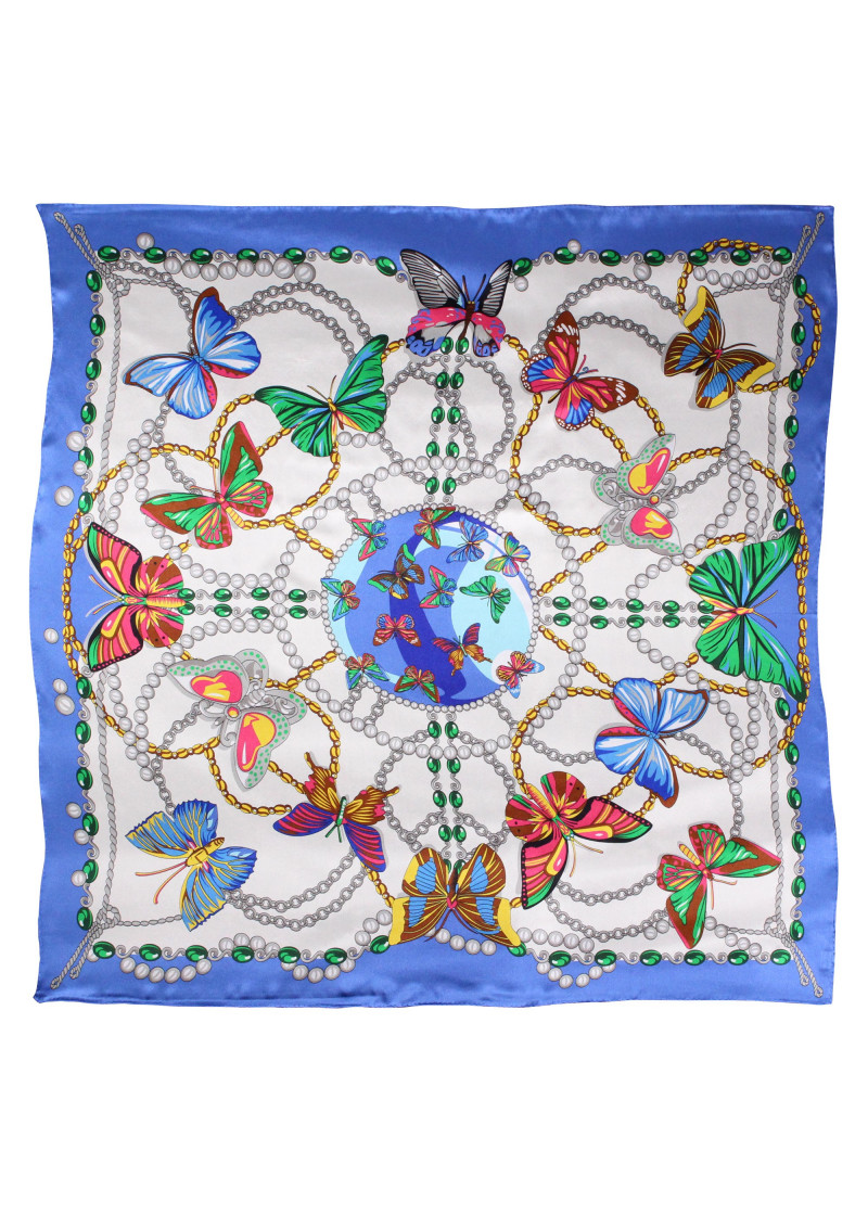 Damenhalstuch Schmetterlinge hellblau creme