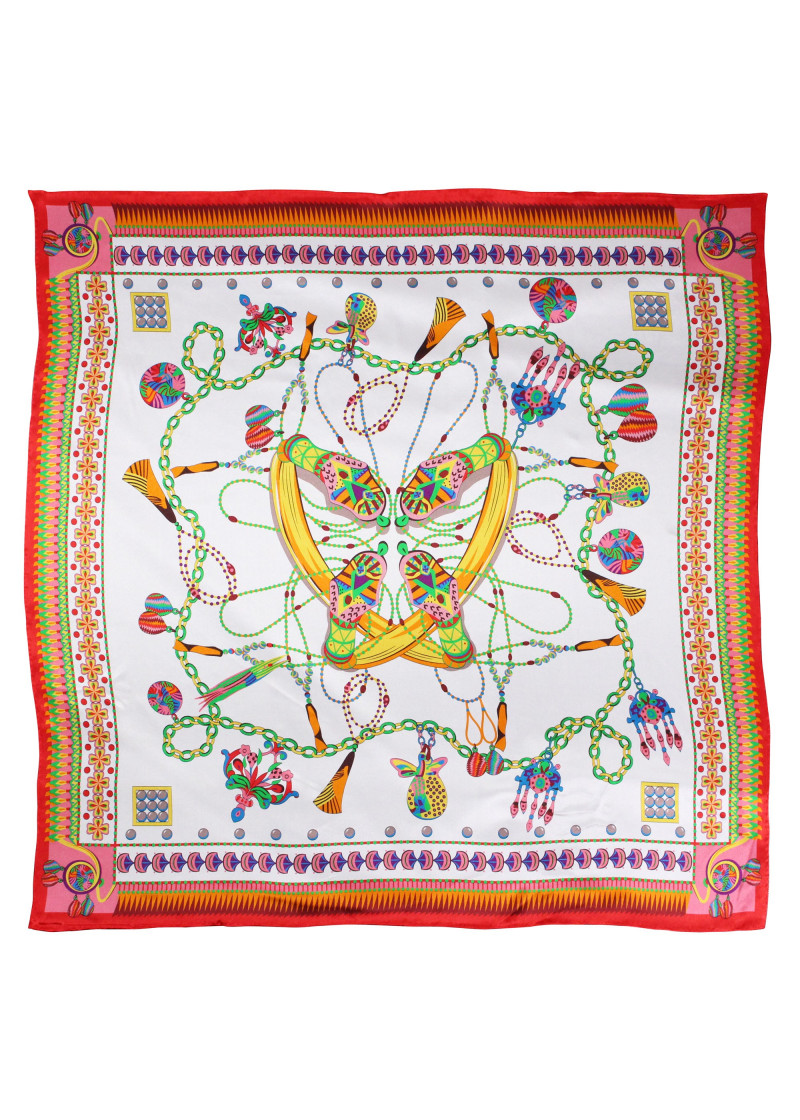 Design-Damenhalstuch Seide rot elfenbein