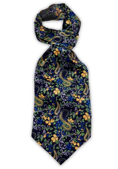 Schal-Ascot navy Paisleys Blumenmotive