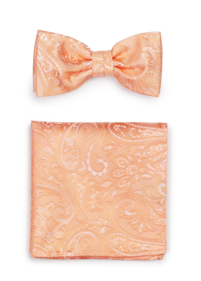 Herrenschleife mit  Einstecktuch Paisley lachs