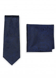 Set Businesskrawatte und Ziertuch Paisleymotiv marineblau