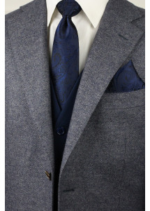 Set Businesskrawatte und Ziertuch Paisleymotiv marineblau