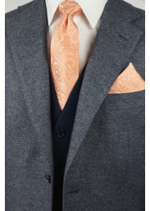 Set Herrenkrawatte und Einstecktuch Paisley-Motiv lachs