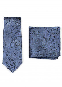 Set Krawatte und Einstecktuch Paisley-Muster hellblau