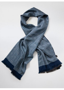 Seidenschal Doubleface Prince-of-Wales-Check dunkelblau
