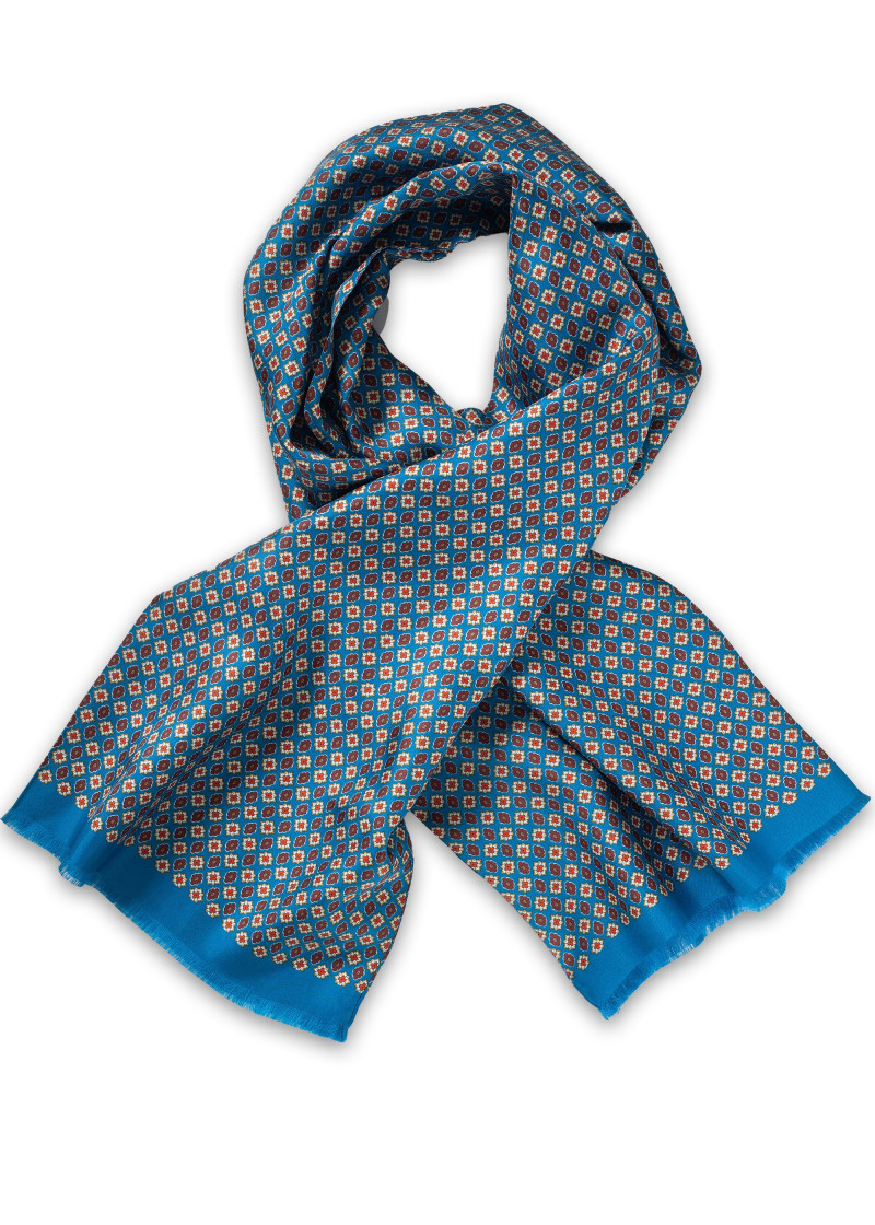 Seidenschal breit Ornament-Look blau