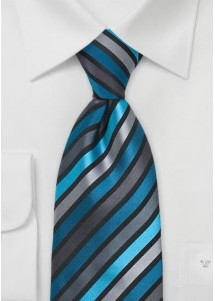 Herrenkrawatte in Streifenmuster Petrol Silber Nachtschwarz – stilvoll und auffällig