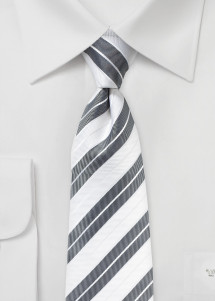 Breite Streifen-Krawatte schneeweiß grau