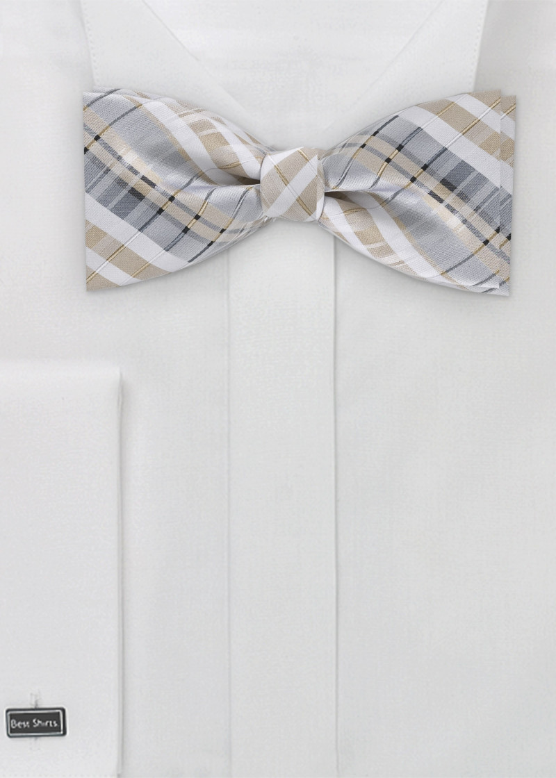 Selbstbinder-Fliege karogemustert beige