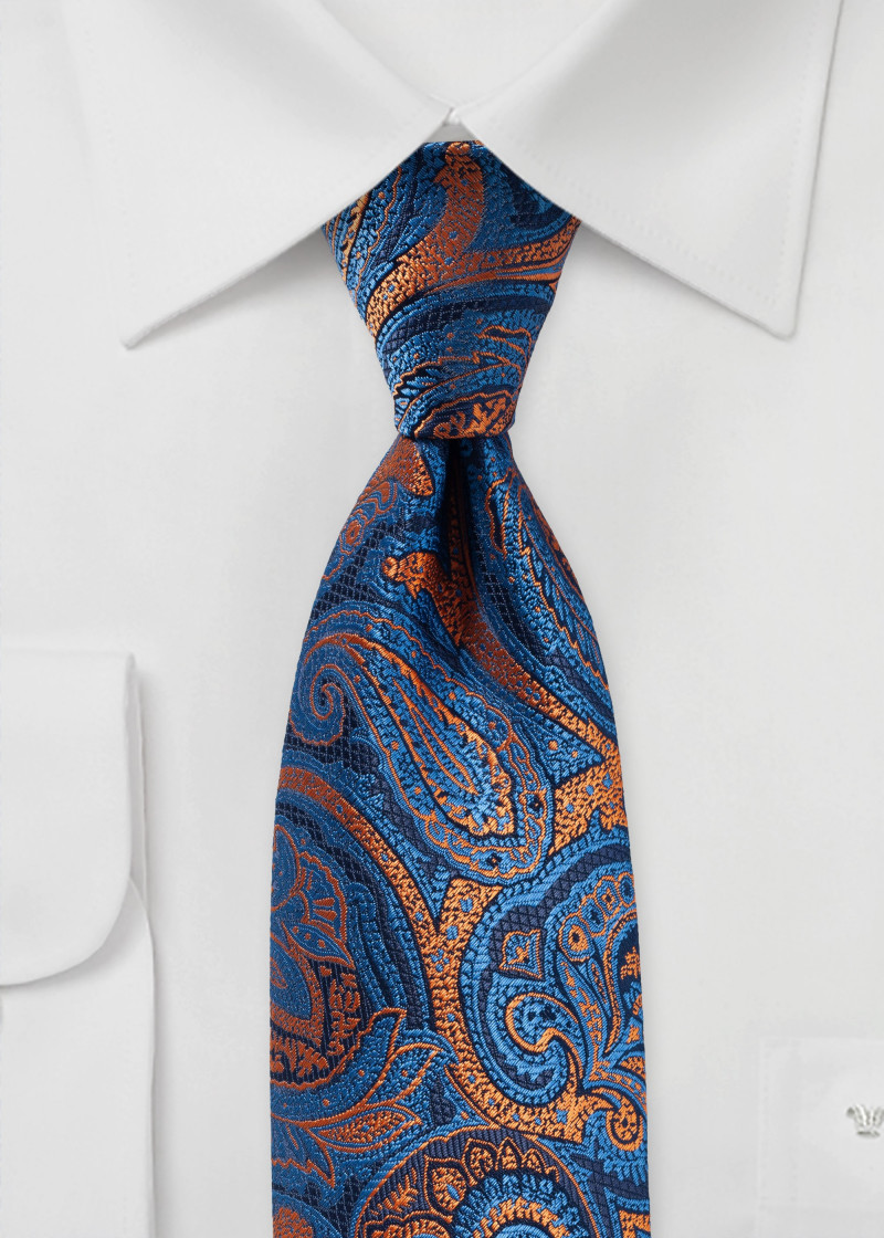XXL-Paisley-Krawatte in marineblau und bronzeton