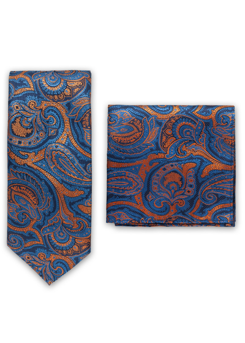 Herren Krawattenset in Dunkelblau und Orange