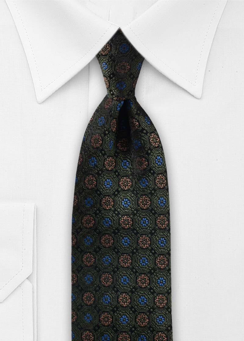 Cavalieri Krawatte – Seide Ornamentmuster Oliv