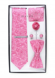 Geschenk-Set Paisley-Muster pink mit Krawatte, Fliege, Einstecktuch und Zubehör