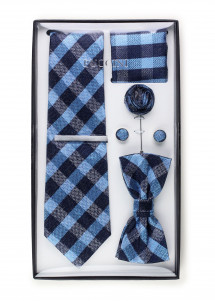 Geschenk-Set traditionelles Karo-Muster hellblau marineblau