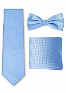 Set Krawatte, Fliege, Einstecktuch hellblau Struktur