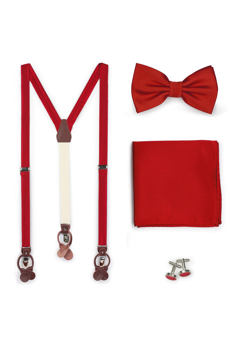 Set: Hosenträger, Herren-Schleife, Ziertuch und