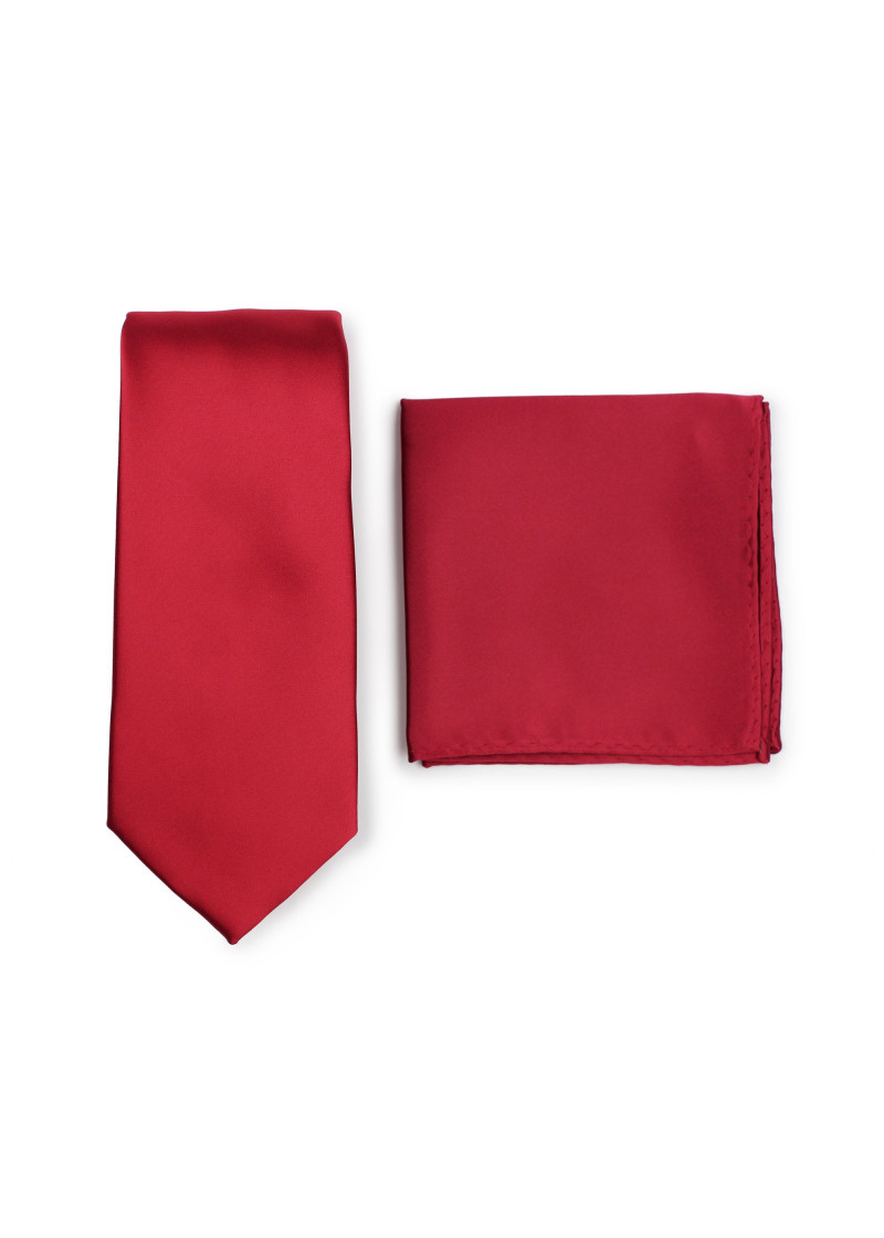Krawatte und Ziertuch im Set - dunkelrot