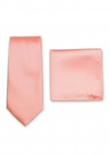 Set aus Krawatte und Einstecktuch aus Mikrofaser Lachsrosa