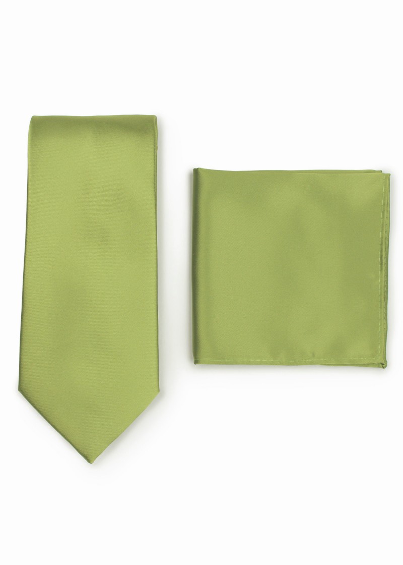 Herrenkrawatte und Einstecktuch in grün