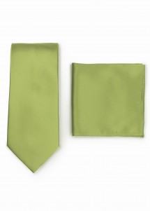 Set aus Krawatte und Einstecktuch Mikrofaser Apfelgrün einfarbig