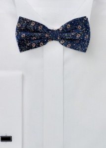 Seiden-Fliege in Nachtblau mit Blumenmotiv in Grün und Kupfer