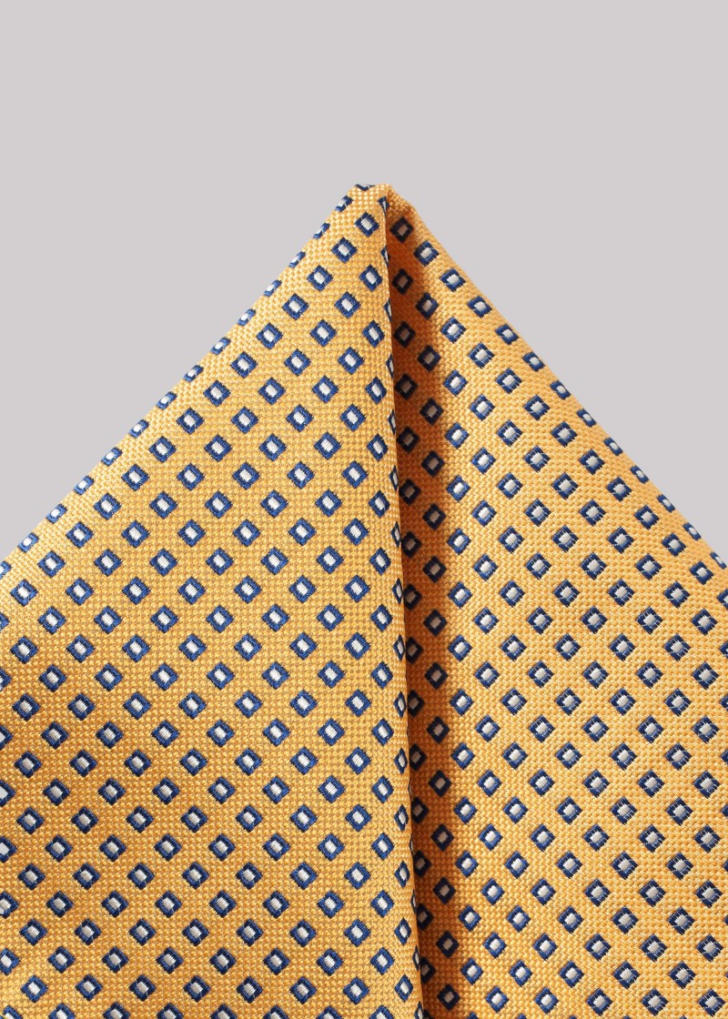 Gelbes Einstecktuch mit Muster in Blau/Weiß