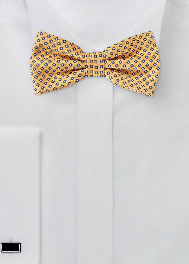 Gelbe Fliege mit Muster in Blau/Weiß