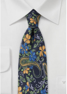 Herrenkrawatte Blumenmuster marineblau