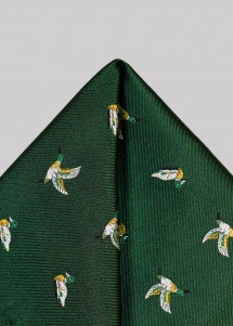 Einstecktuch aus Seide in Dunkelgrün mit Stockentenmotiv