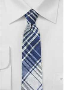 Karo-Muster-Krawatte schlank blau perlweiß