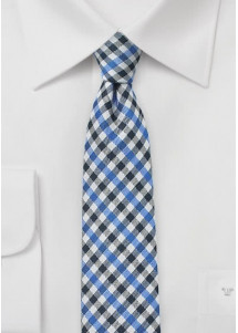 Businesskrawatte Vichy-Karo hellblau dunkelblau perlweiß modern