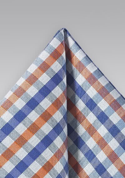 Einstecktuch Vichy-Karo taubenblau orange – stilvoll und auffällig Einstecktuch Vichy-Karo taubenblau orange – stilvoll und auffällig