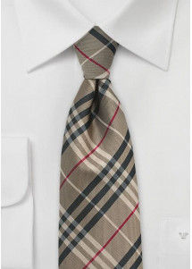 XXL-Krawatte Schottenkaro beige teerschwarz